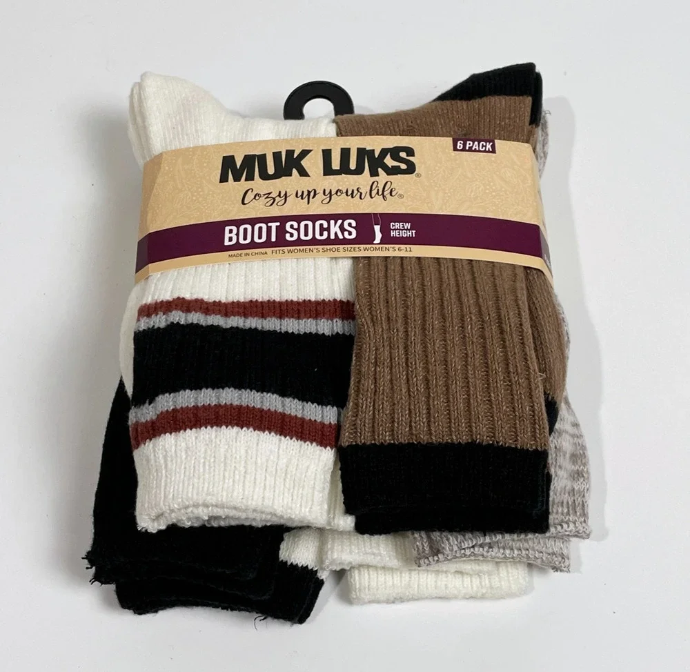 Muk Luks Women's Fluffly Dream Cozy Crew Boot Socks 6 Pack Size 6-11